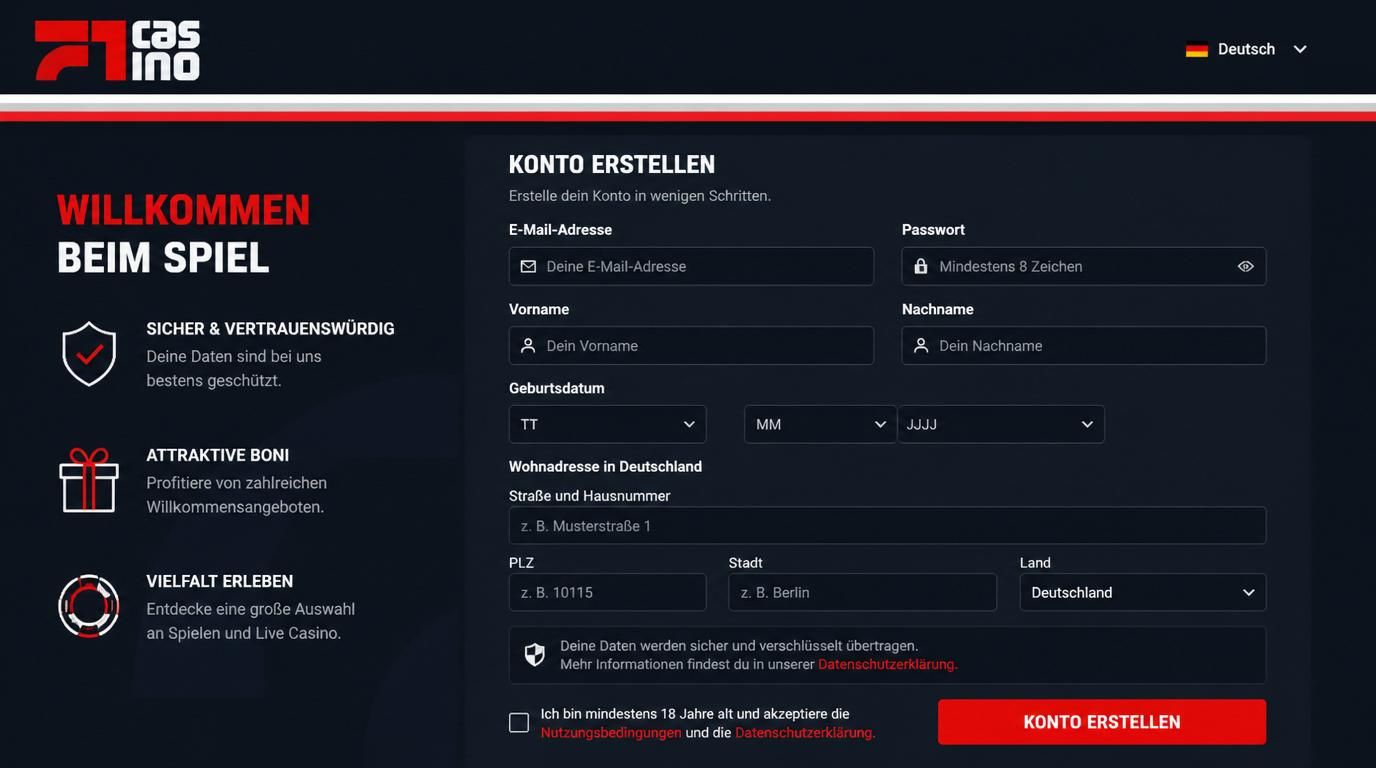 Registrierungsformular mit deutschen Pflichtangaben, klar strukturiert.