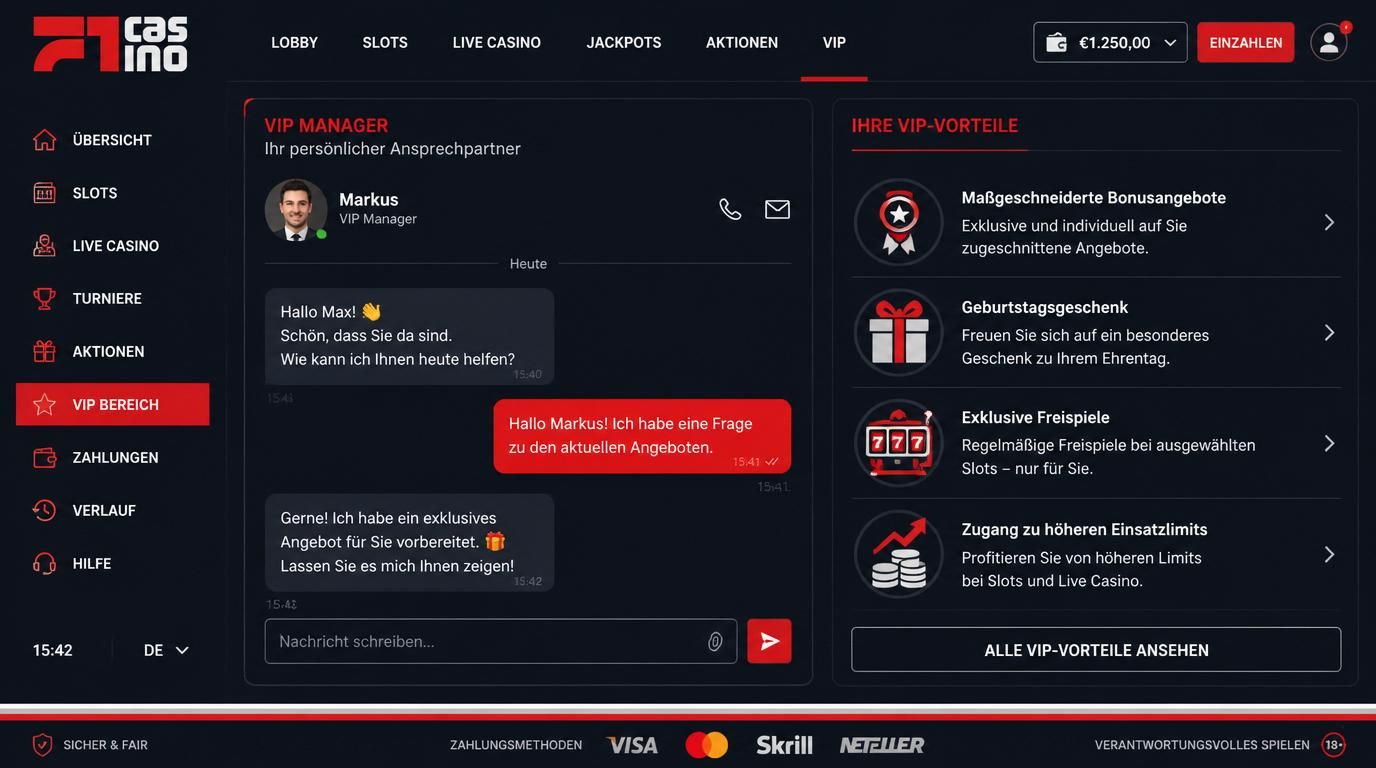 VIP-Manager mit exklusiven Boni und persönlichen Angeboten.