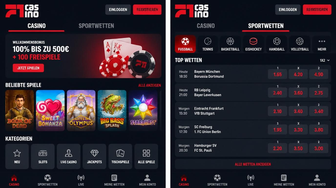  Zwei Bereiche: Casino und Sportwetten nebeneinander 